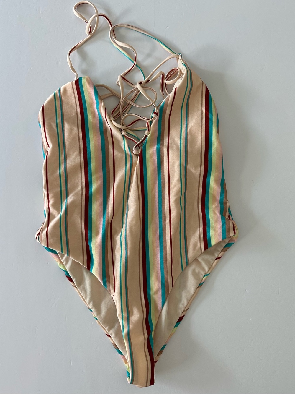 Beach Lingo Girls One Piece Swimsuit Size L Stripes Lace Up Beach Summer Pool